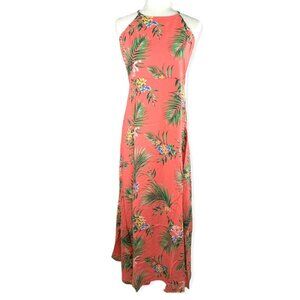 28 Palms Casual A-Line Halter Neck Sleeveless Maxi Dress Size S Orange/Green